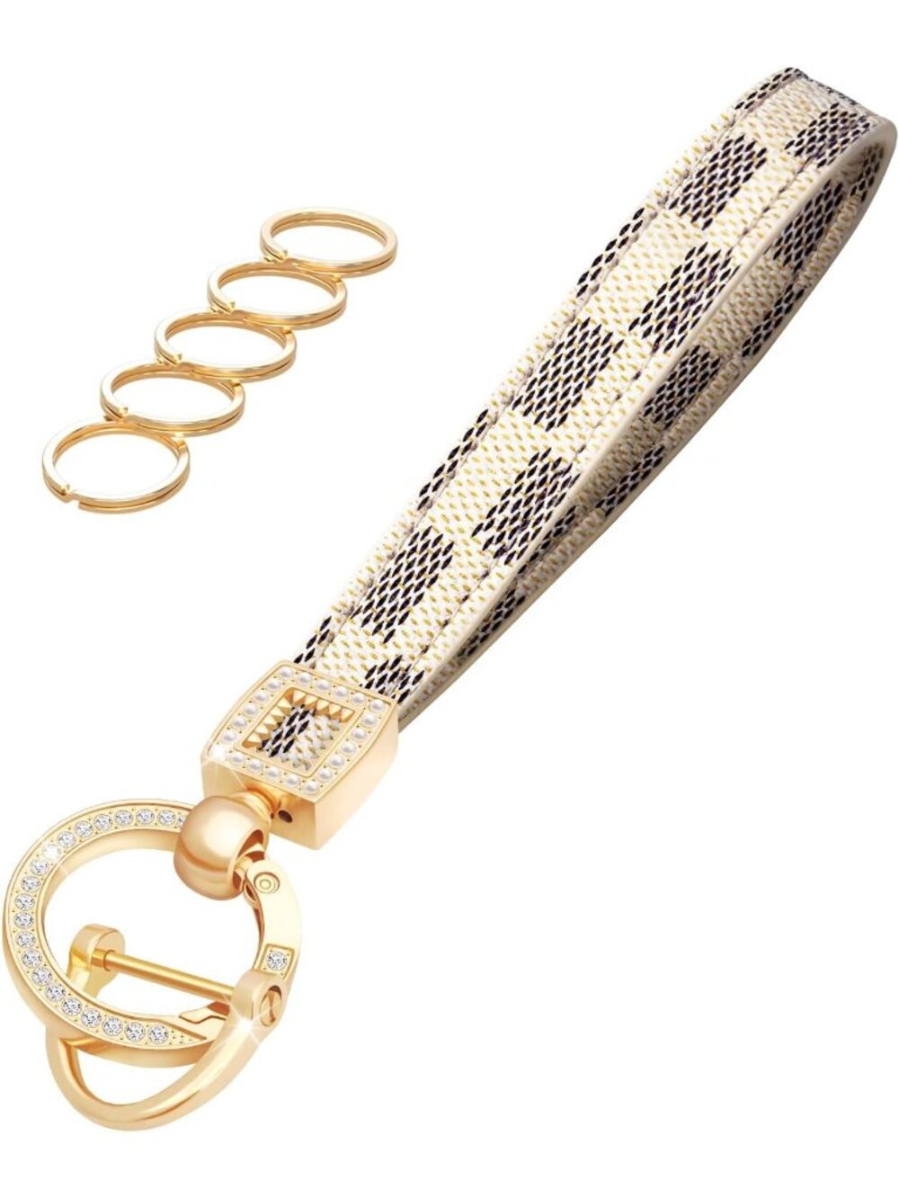 Women Off-white Car Keys loop Crosshatched Key Holder Leather Wristlet Keychain